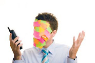 man covered in notes